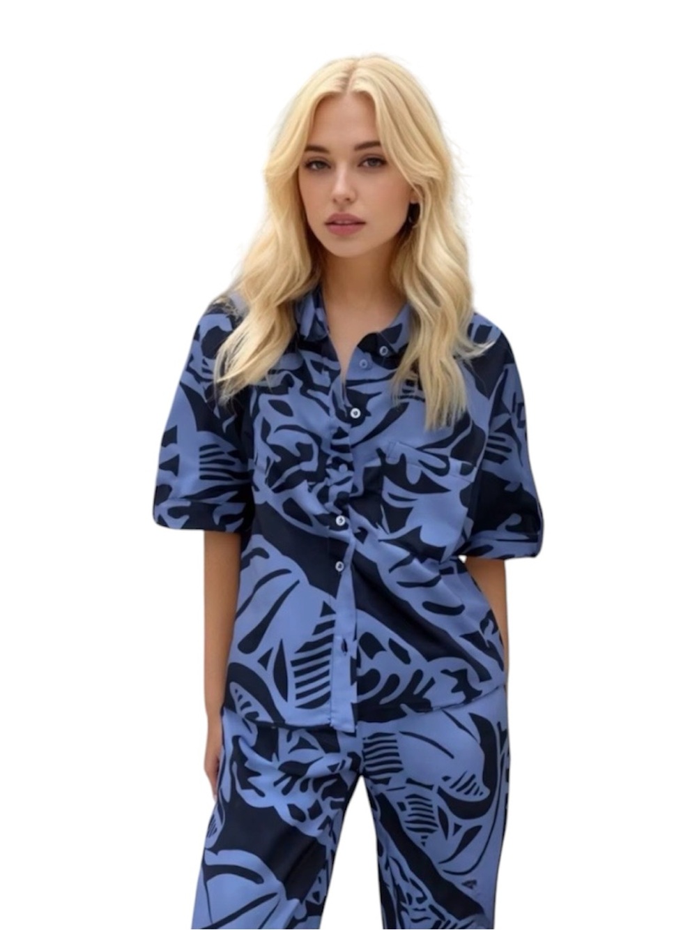 New ZARA 2-Pce ZW Collection Relaxed Printed Shirt And Pant Set - Picture 4 of 13